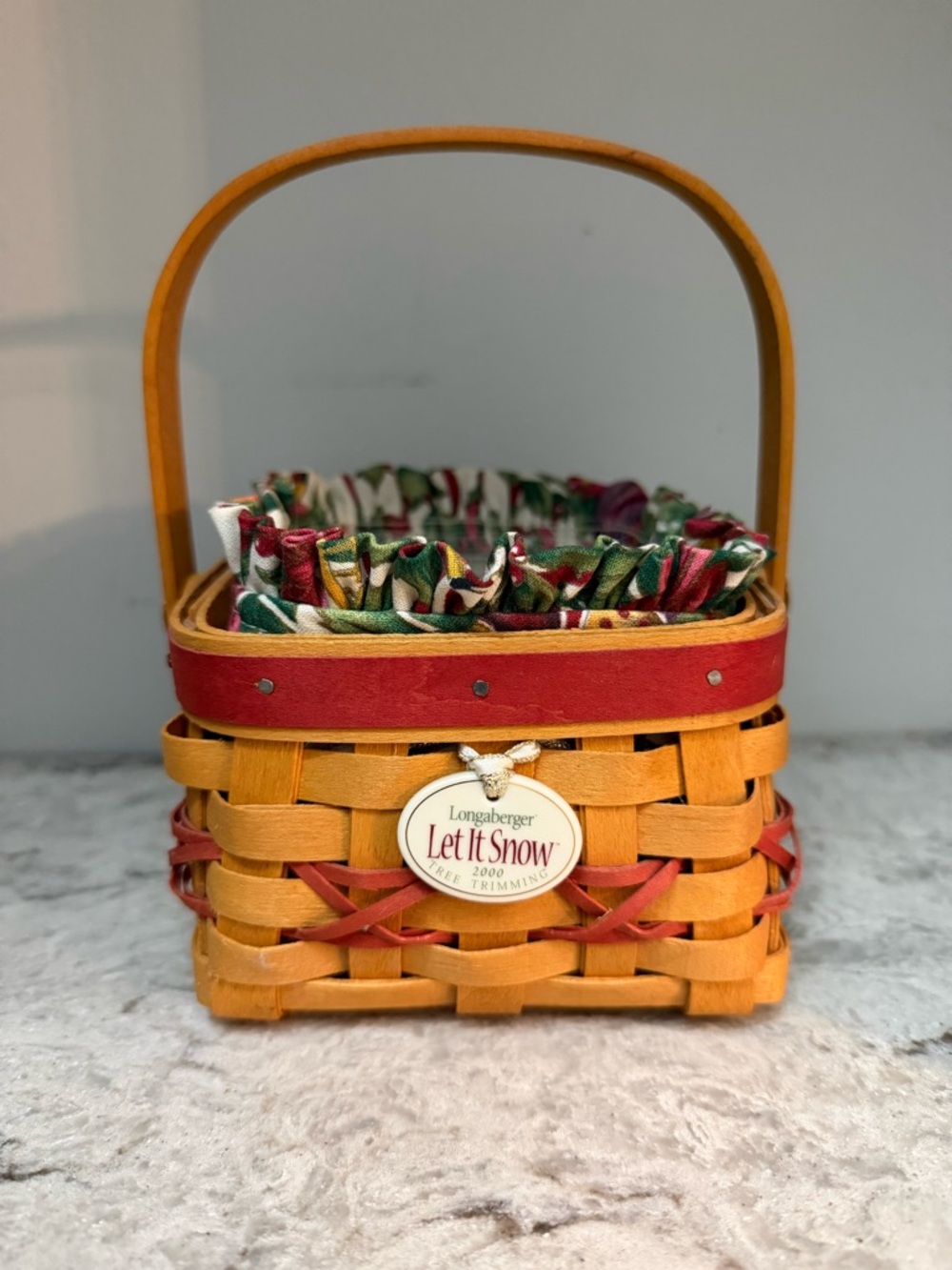 Longaberger “Let it Snow” Basket, Liner, Protector and Ceramic Charm